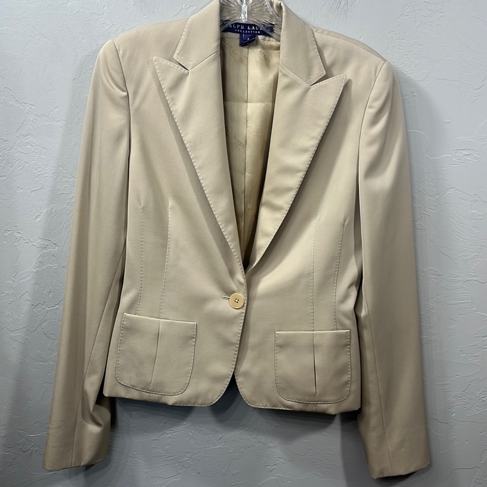 Ralph Lauren collection purple label tan blazer 100% wool size 6